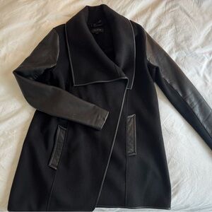 Mackage Black Leather Sleeve Pea Coat